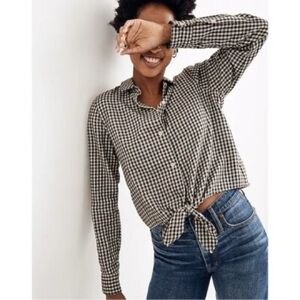 Madewell Flannel Tie-Front Shirt in Gingham Check
